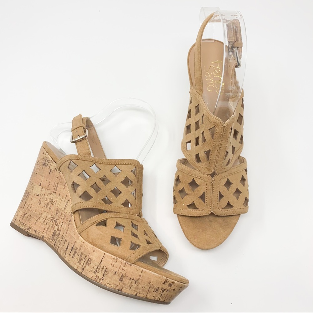 franco sarto diamond cut out tan wedges sandals